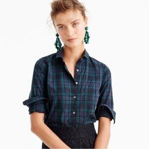 NEW J. Crew Perfect Shirt Black Watch Plaid Green